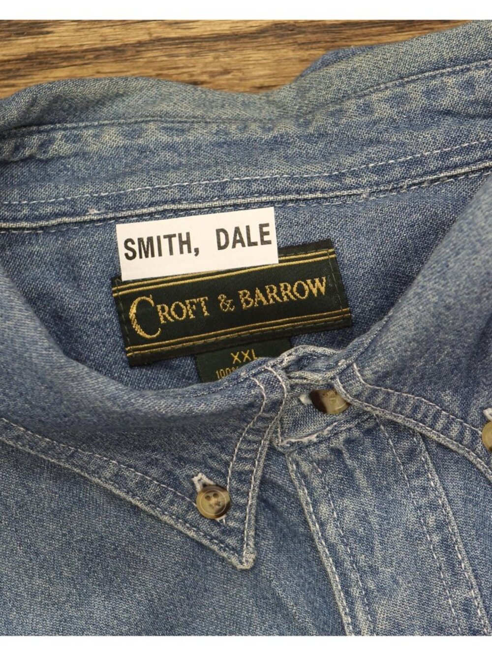 Croft & Barrow Mens Denim Embroidered Button Up Work Shirt Long Sleeve Blue 2XL - Picture 4 of 6